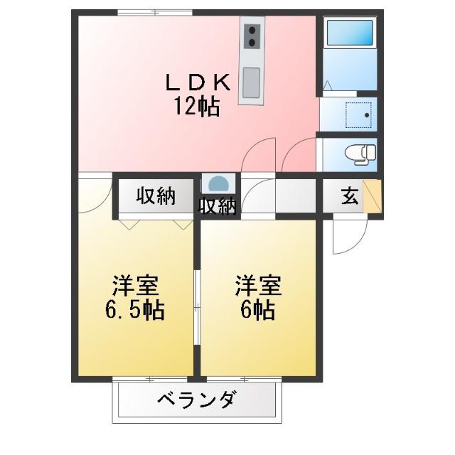 サンヴィレッジ割田 B棟(2LDK/2階)の間取り写真