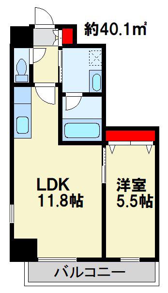 テゾーロ行橋(1LDK/5階)の間取り写真