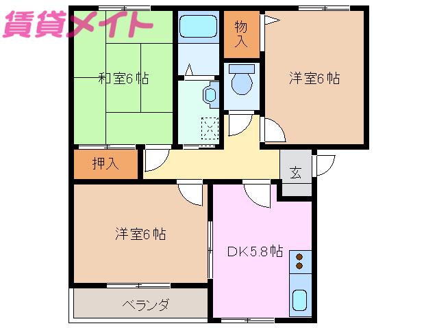 アムールラフィーネ A棟(3K/2階)の間取り写真
