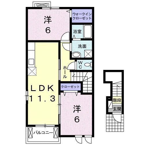 モルゲン ロートII(2LDK/2階)の間取り写真