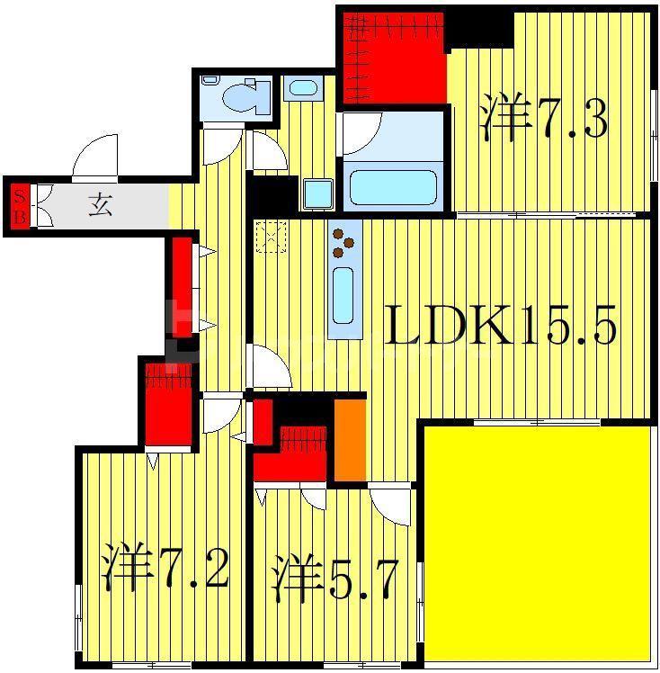 GRANDY VILLA OHTAKANOMORI II(3LDK/1階)の間取り写真