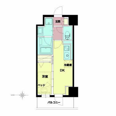 セルン新町(1DK/11階)の間取り写真