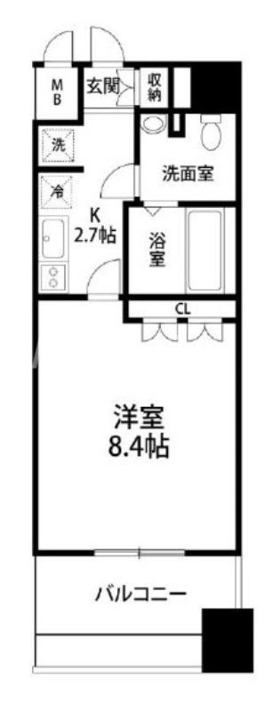 メロディア新北野(1K/3階)の間取り写真