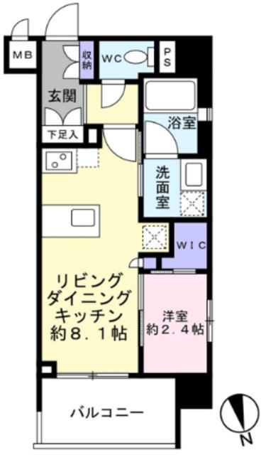 グラサージュ横浜桜木町フィオーレシエル(1LDK/4階)の間取り写真