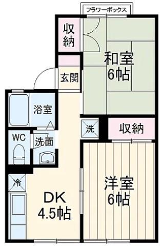 メゾンドール行徳(2DK/1階)の間取り写真
