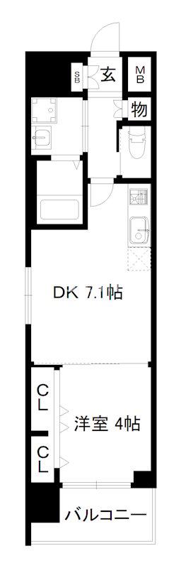 ベラジオ雅び烏丸十条(1DK/6階)の間取り写真