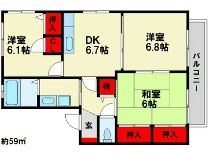 フラワーポテト正弥Ⅱ(3DK/2階)の間取り写真
