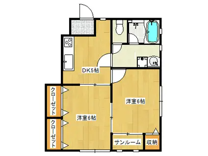 ルミナスB(2DK/1階)の間取り写真