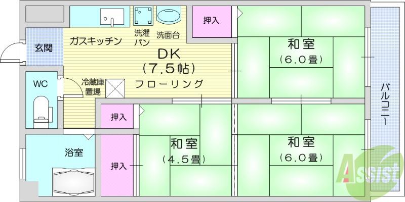 伊藤コーポ(3DK/4階)の間取り写真