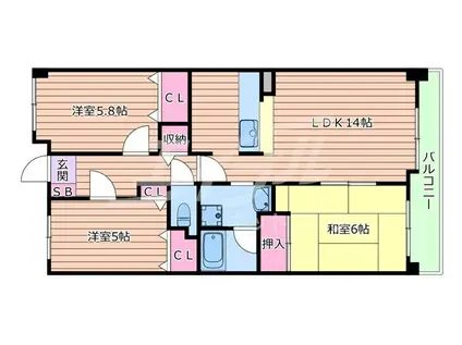 千里五月ヶ丘ハイツIII番館(3LDK/4階)の間取り写真