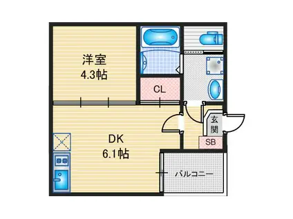 ハーモニーテラス高道町III(1DK/3階)の間取り写真
