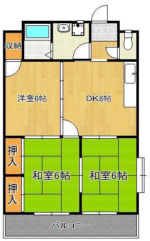 グッタープラッツ緑ヶ丘2番館(3DK/6階)の間取り写真