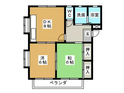 静岡県静岡市駿河区 2階建 築30年(2DK/2階)の間取り写真