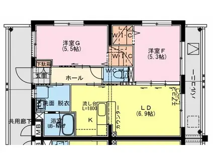 高鍋町持田YMマンション(2LDK/1階)の間取り写真