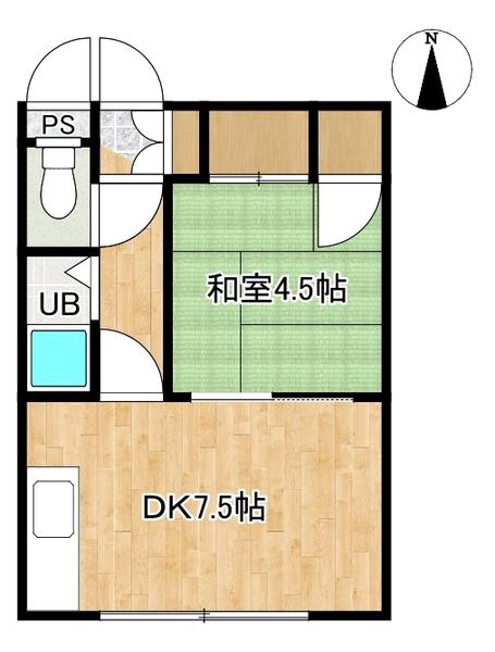 ハイツ樹林(1DK/2階)の間取り写真