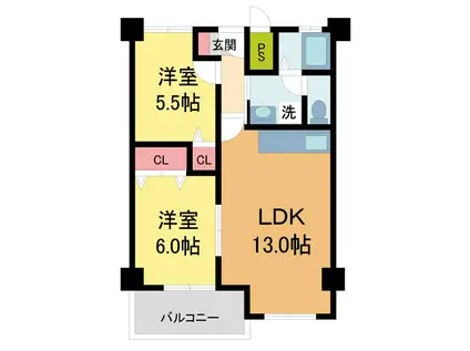 サンビルダー甲子園パークサイド(2LDK/4階)の間取り写真