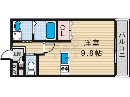 ジーメゾン墨江(ワンルーム/2階)の間取り写真