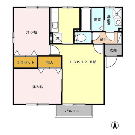 スプリングタウンD(2LDK/2階)の間取り写真