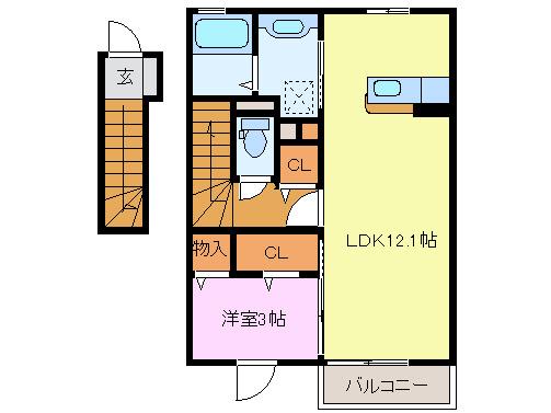 フリンデル(1LDK/2階)の間取り写真
