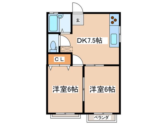 シャルム湘南A(2DK/2階)の間取り写真