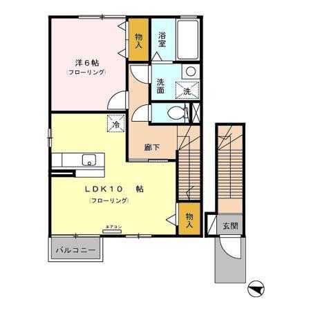 ローズコートSUGIYAMA(1LDK/2階)の間取り写真