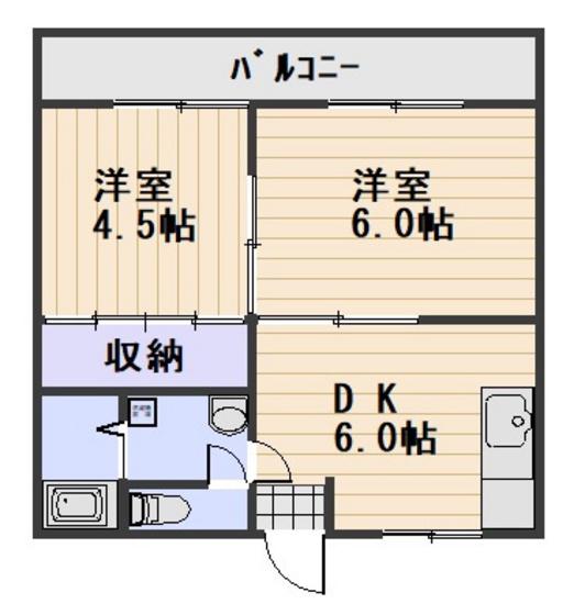 サンロイヤル豊成(2DK/3階)の間取り写真