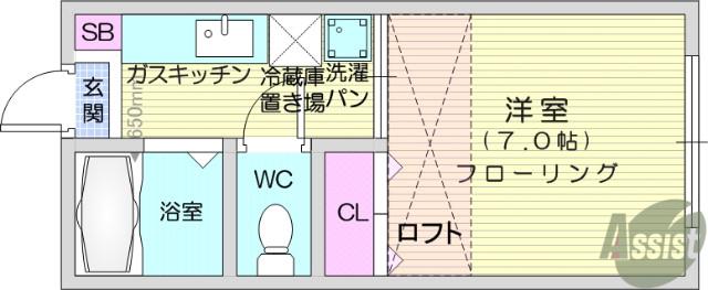ブルージェント国見(1K/1階)の間取り写真