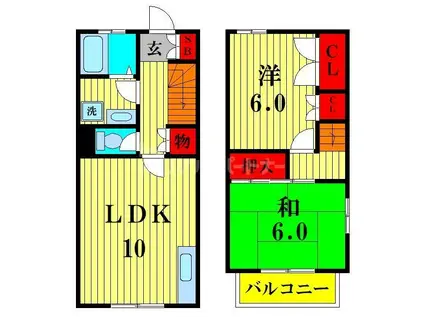 南浦和・パークメゾネット(2LDK/1階)の間取り写真