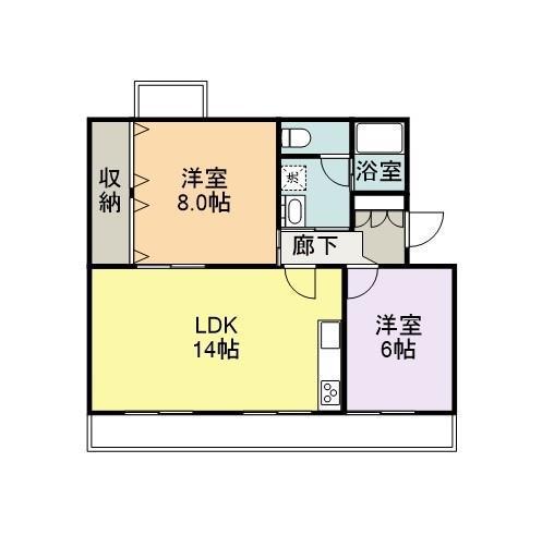 角内マンション(2LDK/4階)の間取り写真