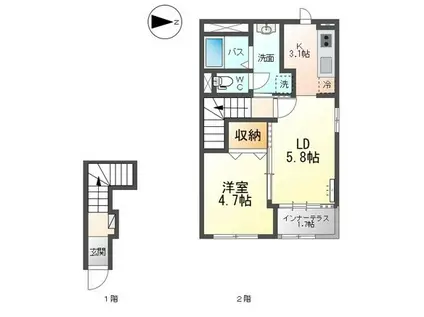 ヴィラ・オアシスII(1LDK/2階)の間取り写真