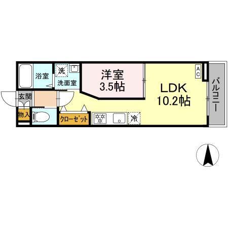 ジオ旭ヶ丘(1LDK/2階)の間取り写真