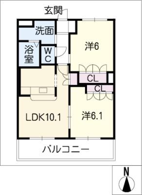 サニーヒルズ芥見(2LDK/2階)の間取り写真