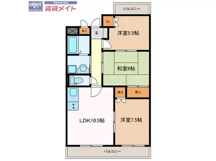 エストマンション(3LDK/1階)の間取り写真