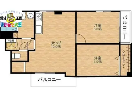 西津ビル(2LDK/8階)の間取り写真