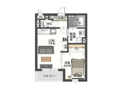 ファーニッシュドステイ伊那中央(1LDK/1階)の間取り写真