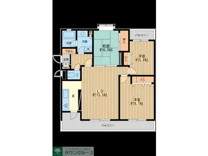 フェニックスコート二子玉川(3LDK/1階)の間取り写真