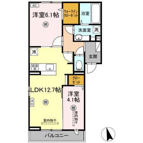 トリシアくるめ木 オニオンハイツ(2LDK/3階)の間取り写真