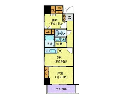 カスタリア一番町イースト(1DK/8階)の間取り写真