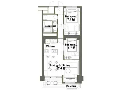 中目黒ハイツ(2LDK/14階)の間取り写真