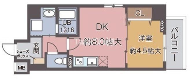 グランディール鷺洲(1DK/2階)の間取り写真
