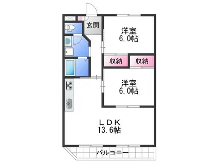 ラピュタ宮前(2LDK/5階)の間取り写真