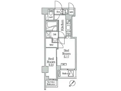 アジールコート池尻大橋(1DK/3階)の間取り写真