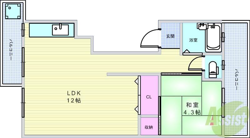 眞鍋マンション(1LDK/3階)の間取り写真