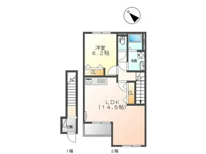 カーサ・フェリーチェ香西(1LDK/2階)の間取り写真