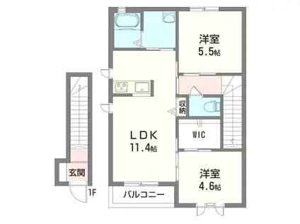 モン・リヴィエール(2LDK/2階)の間取り写真
