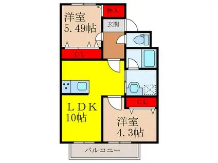 メゾンド・パサージュ(2LDK/2階)の間取り写真