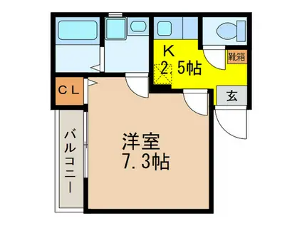 クレフラスト内田橋A棟(1K/2階)の間取り写真