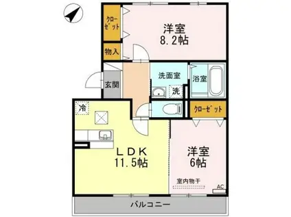 シャンヴィラージュ(2LDK/2階)の間取り写真