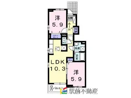 シェーネ駅東 B(2LDK/1階)の間取り写真