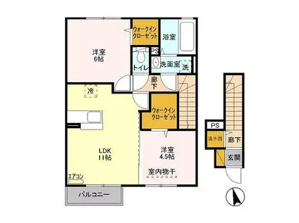 グリーンアベニュー II(2LDK/2階)の間取り写真